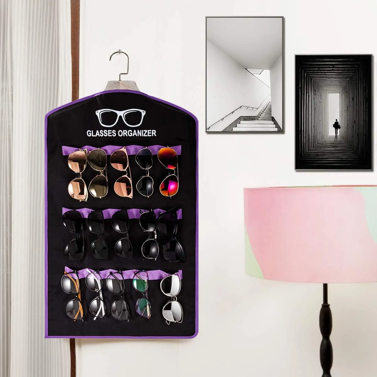TRIUMPH VISION Hanging Sunglasses Organizers Eyeglasses Holder Stand, 30 Slots Eyeglass Case Eyewear Wall Organizer Multiple Eyeglasses Storage Sunglass Wall Mount Foldable Travel Glasses Case