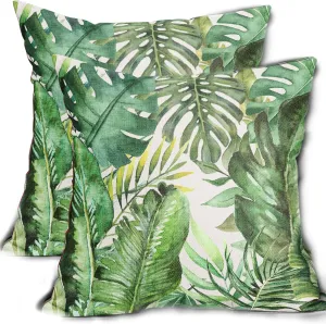 Tropical Palm Leaves Pillow Covers 16x16 Inch Set of 2 Green Banana Leaf Throw Pillow Covers Summer Farmhouse Outdoor Pillowscase Linen Square Cushion Covers for Sofa Couch Bedroom Home Decoration