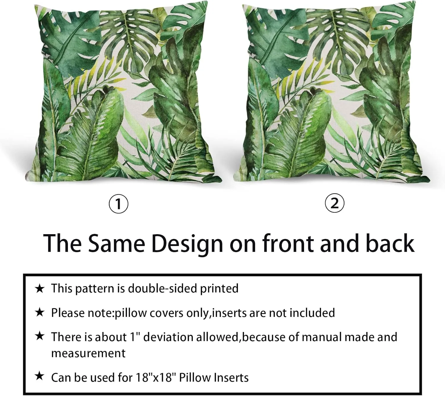 Tropical Palm Leaves Pillow Covers 16x16 Inch Set of 2 Green Banana Leaf Throw Pillow Covers Summer Farmhouse Outdoor Pillowscase Linen Square Cushion Covers for Sofa Couch Bedroom Home Decoration