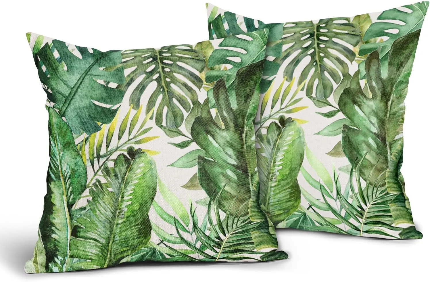 Tropical Palm Leaves Pillow Covers 16x16 Inch Set of 2 Green Banana Leaf Throw Pillow Covers Summer Farmhouse Outdoor Pillowscase Linen Square Cushion Covers for Sofa Couch Bedroom Home Decoration