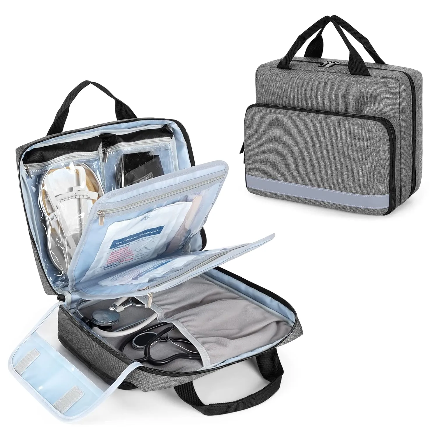 Trunab Utility Nurse Case Padded Stethoscope Case, Hold Two Stethoscopes/BP Cuffs and Accessories, Small Empty First Aid Bag for Doctor, Grey (Patent Design)