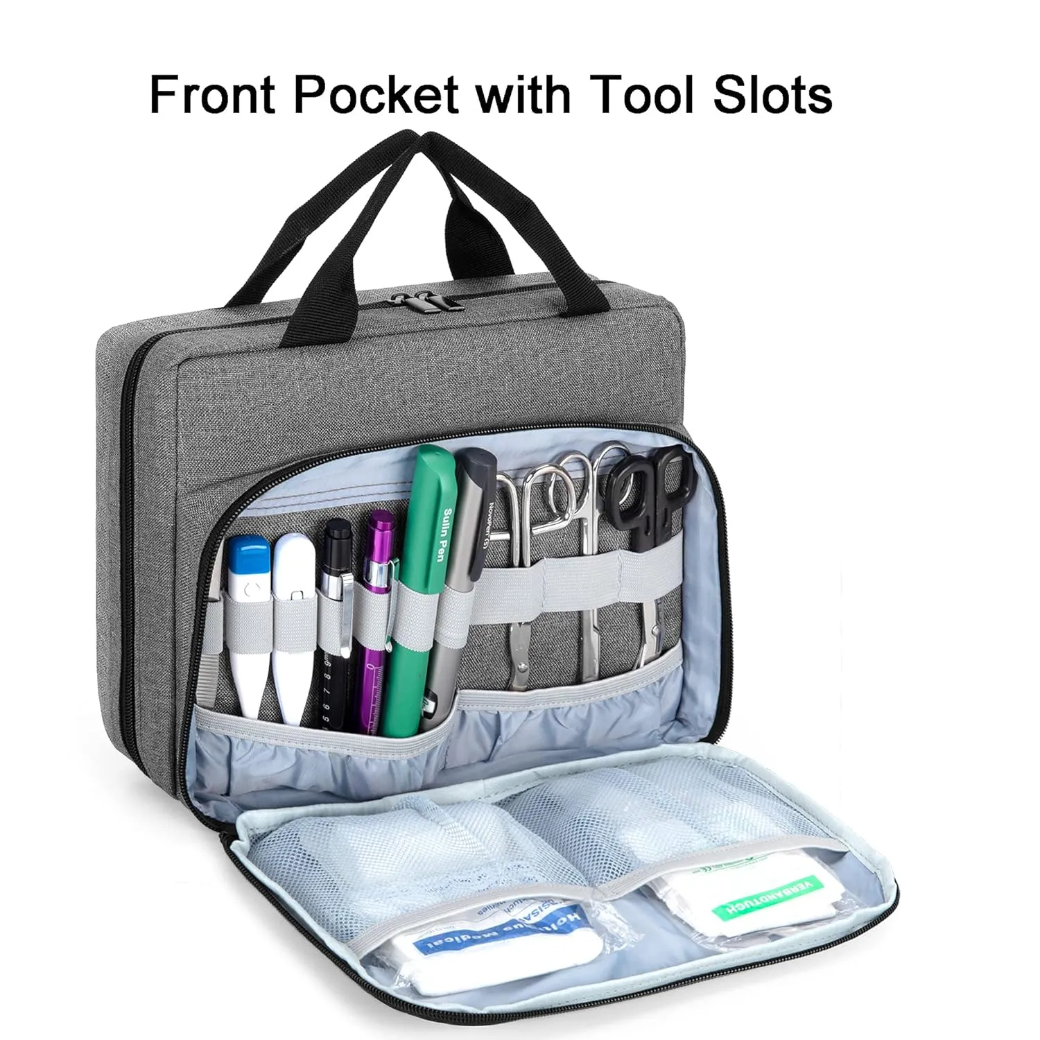 Trunab Utility Nurse Case Padded Stethoscope Case, Hold Two Stethoscopes/BP Cuffs and Accessories, Small Empty First Aid Bag for Doctor, Grey (Patent Design)