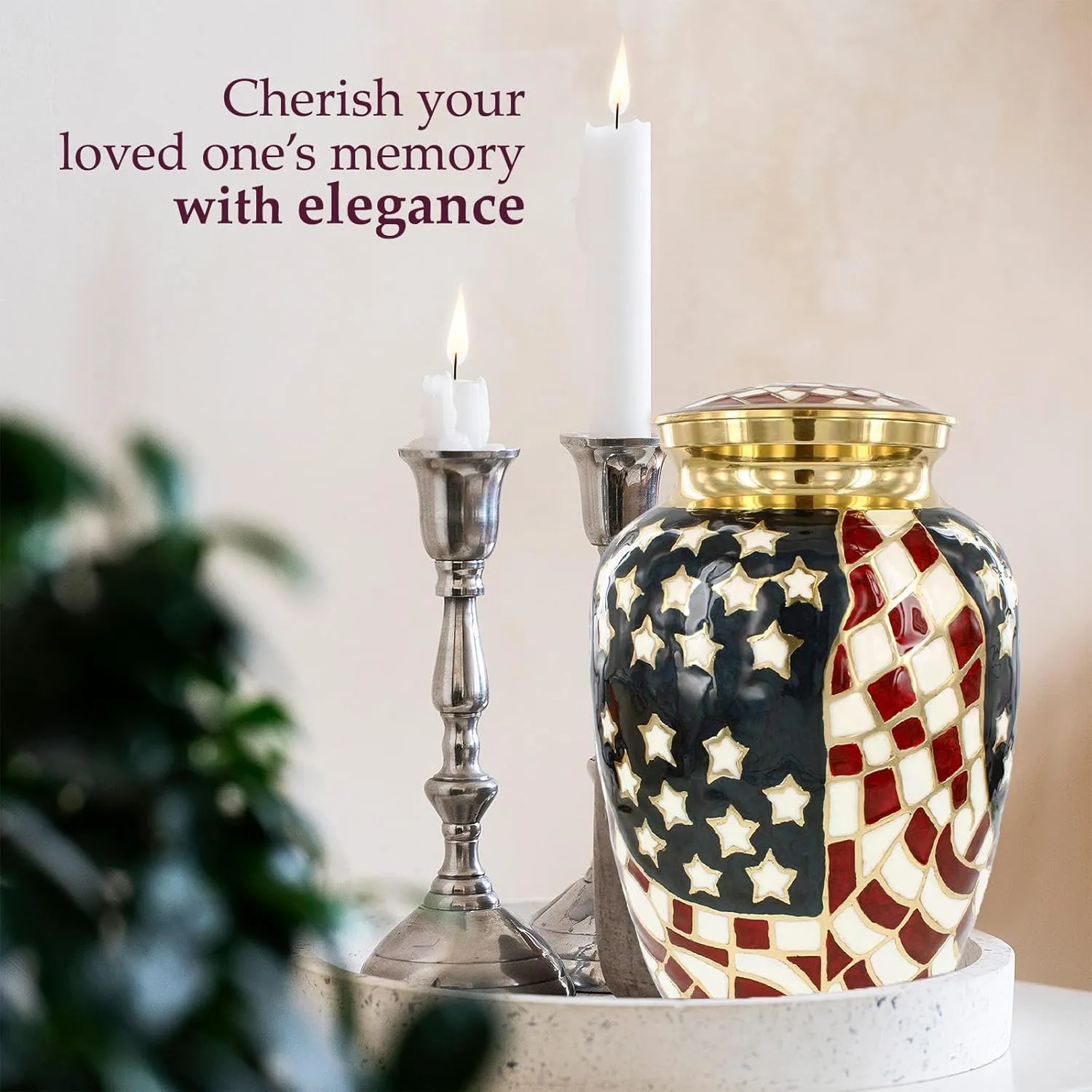 Trupoint Memorials Cremation Urns for Human Ashes, Military and Patriotic Decorative Burial Urn for Veteran Adult Men and Women, Large Gold