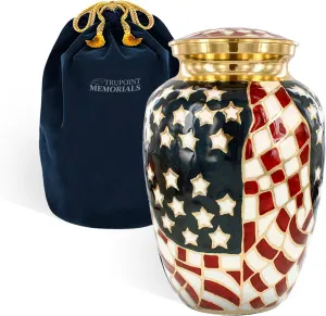 Trupoint Memorials Cremation Urns for Human Ashes, Military and Patriotic Decorative Burial Urn for Veteran Adult Men and Women, Large Gold