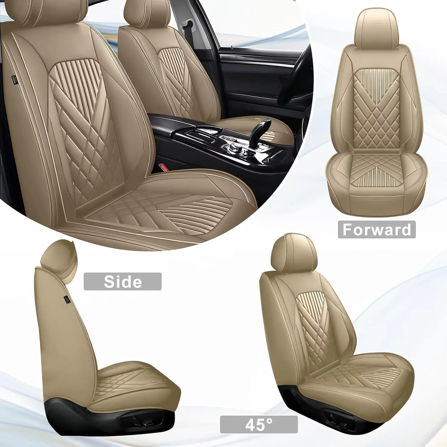 TTX LIGHTING 2PCS Car Seat Covers Fit for Lincoln Nautilus 2019-2025 Front Seat Covers Waterproof Faux Leather Automotive Seat Protectors Cushions with Airbag Compatible(2 Front Seat,Beige)