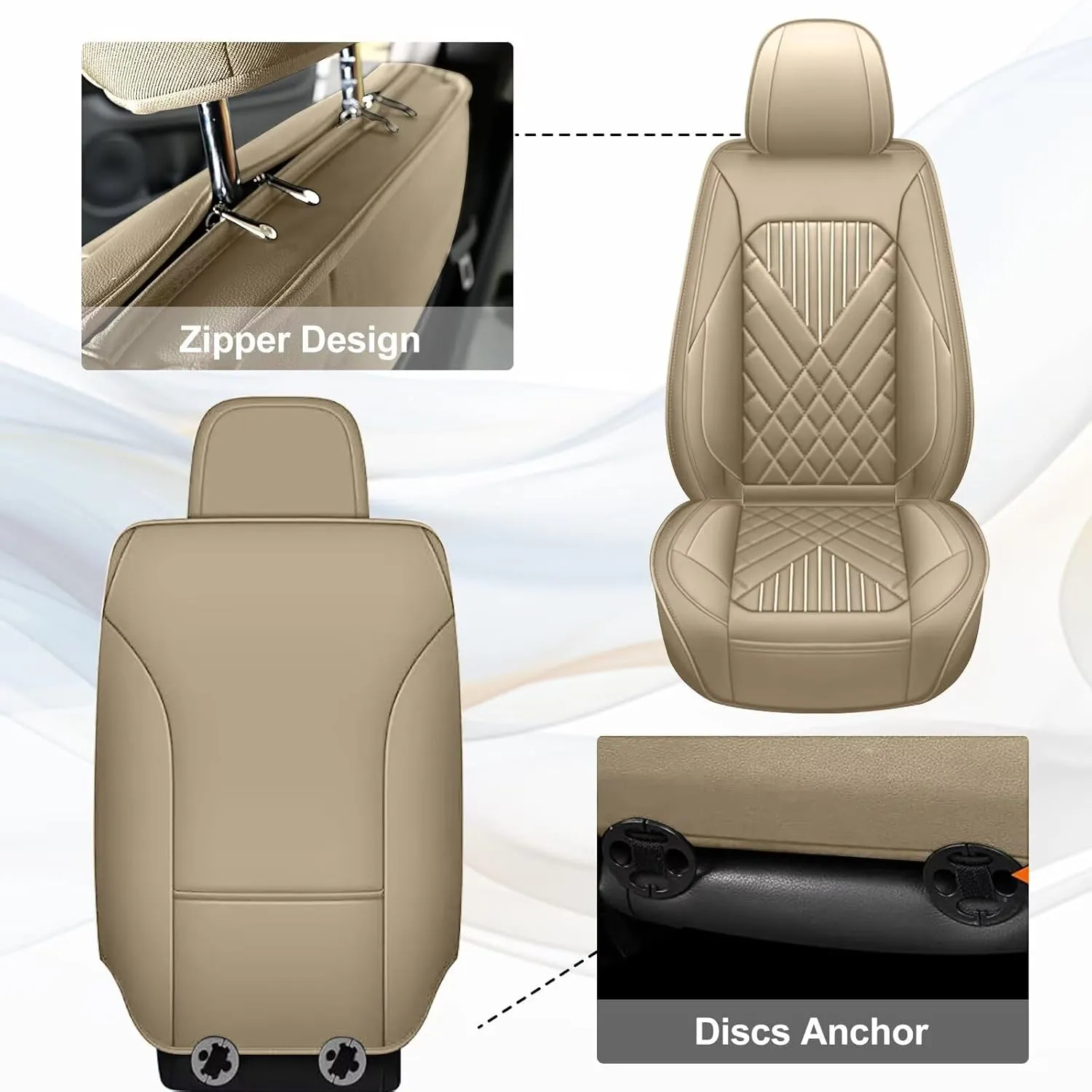 TTX LIGHTING 2PCS Car Seat Covers Fit for Lincoln Nautilus 2019-2025 Front Seat Covers Waterproof Faux Leather Automotive Seat Protectors Cushions with Airbag Compatible(2 Front Seat,Beige)