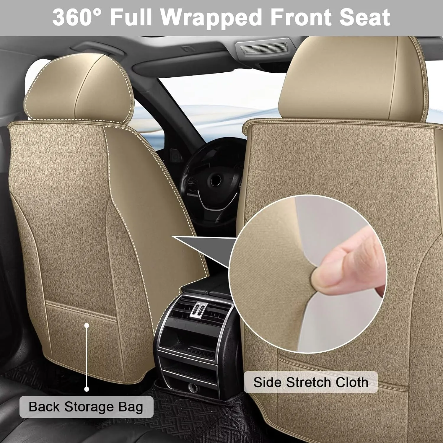 TTX LIGHTING 2PCS Car Seat Covers Fit for Lincoln Nautilus 2019-2025 Front Seat Covers Waterproof Faux Leather Automotive Seat Protectors Cushions with Airbag Compatible(2 Front Seat,Beige)