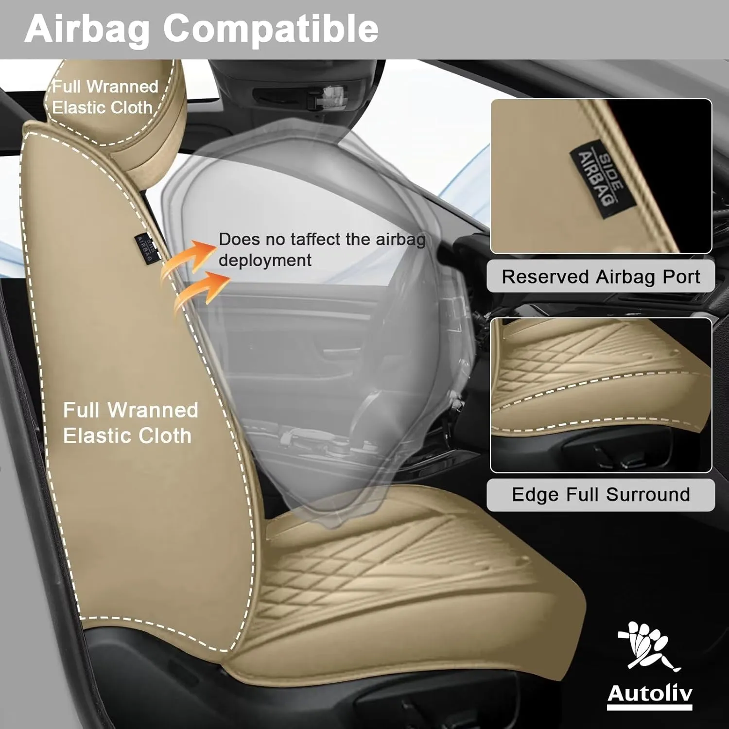 TTX LIGHTING 2PCS Car Seat Covers Fit for Lincoln Nautilus 2019-2025 Front Seat Covers Waterproof Faux Leather Automotive Seat Protectors Cushions with Airbag Compatible(2 Front Seat,Beige)