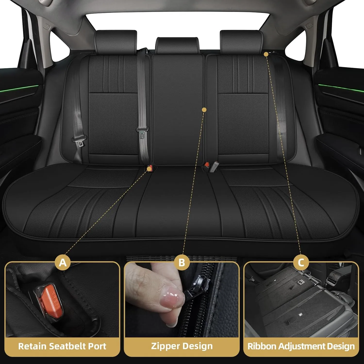 TTX LIGHTING Custom Fit for Honda Accord Seat Covers 2018-2025 Full Set Waterproof Faux Leather Automotive Seat Covers Compatible Airbag Car Seat Protector(5 Seat Black)