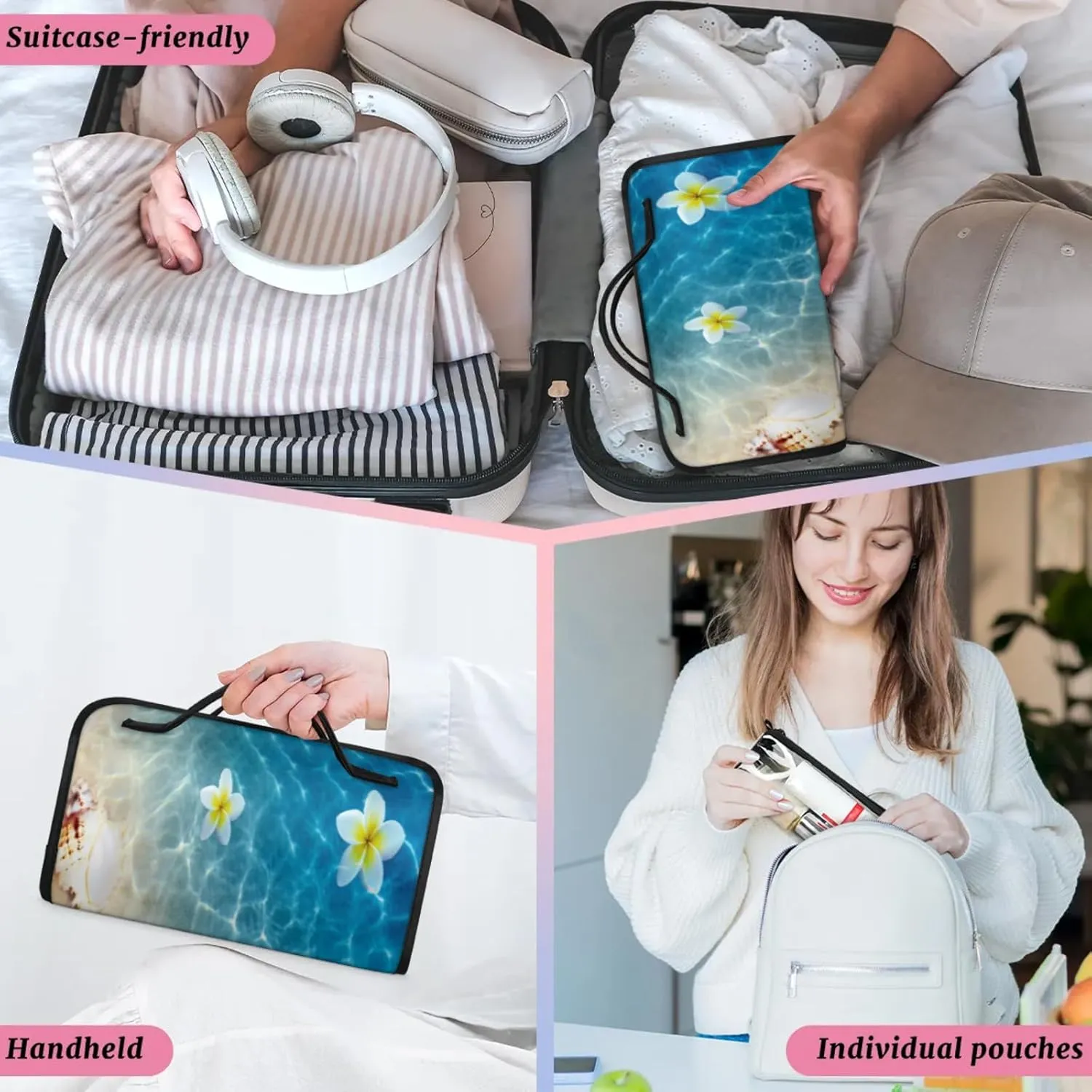 Turtle Starfish Toiletry Bag Water Proof Travel Makeup Case Large Capacity 4 in 1 Foldable Cosmetics Storage for Women Men Removable Zipper Clear PVC Pockets