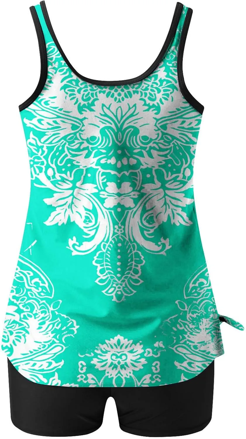 Two Piece Women's Tankini Swimsuits Floral Print Colorblock Swim Tank Top with Shorts Summer Fashion Bathing Suits