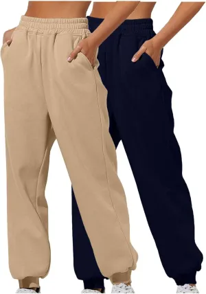 Two Pieces Sweat Pants for Womens Straight Legs Winter Sweatpants with Pockets Casual Joggers Pants Fall Outfits 2024