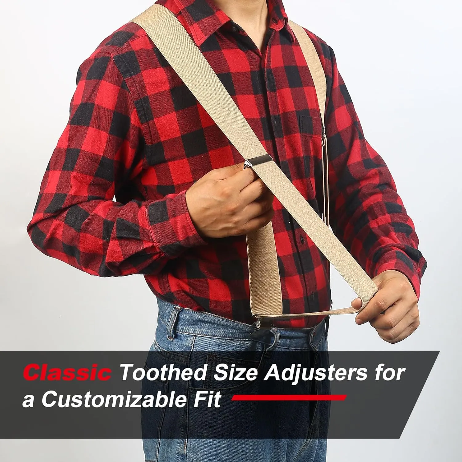 Ultrashang CLASSIC Mens Heavy-Duty Suspender: 2-Inch Wide, Sturdy Clips, X-Back, Adjustable Elastic Work Suspenders