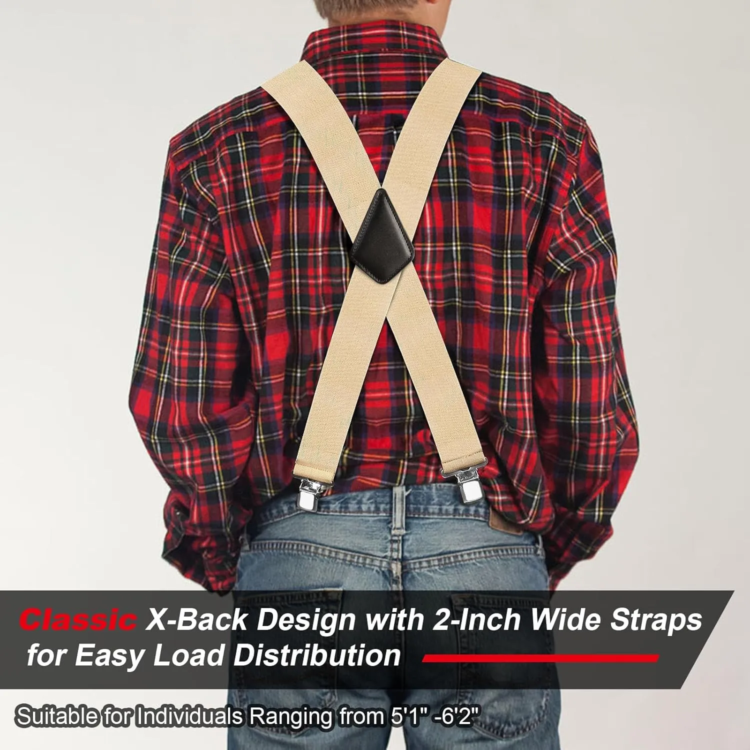 Ultrashang CLASSIC Mens Heavy-Duty Suspender: 2-Inch Wide, Sturdy Clips, X-Back, Adjustable Elastic Work Suspenders