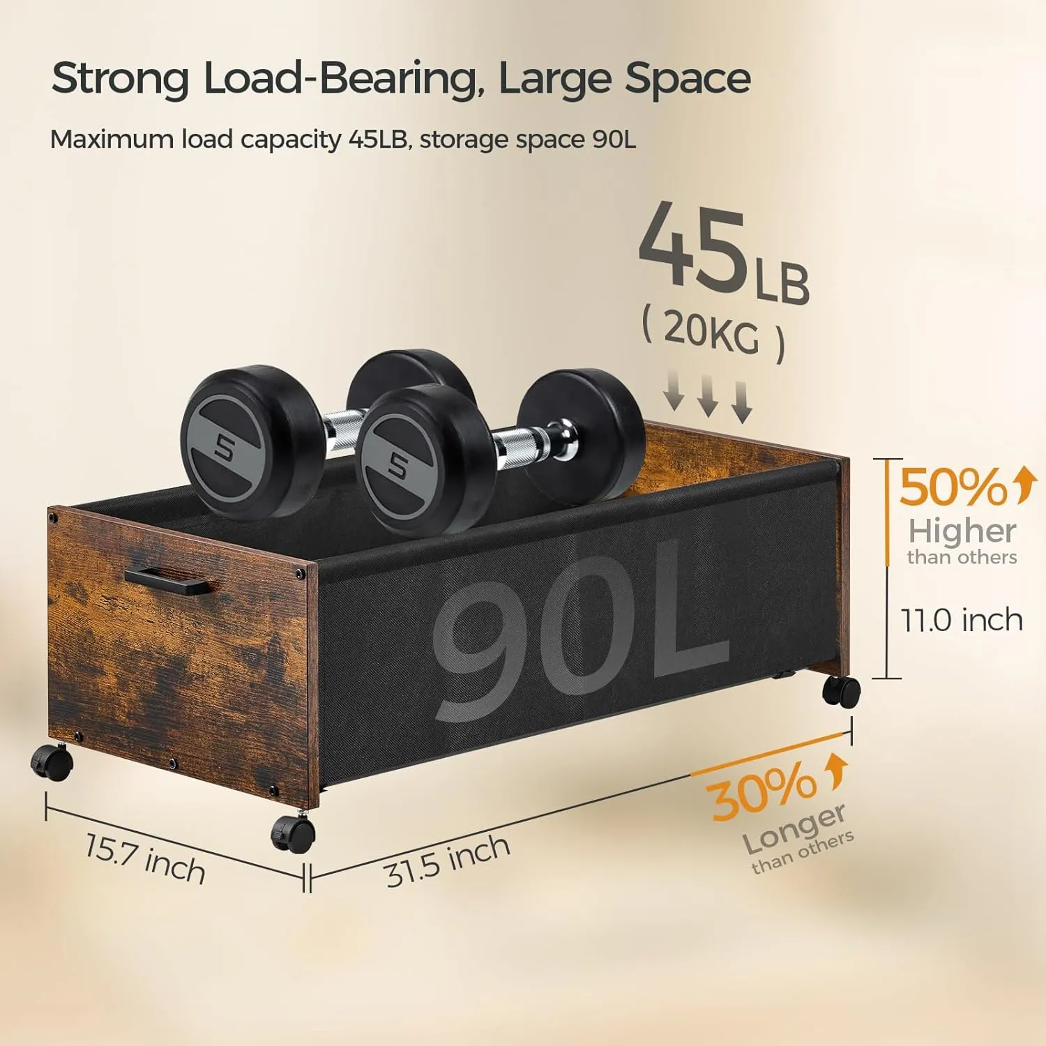 Under Bed Storage, XXL Size, Rolling Under bed Storage With Wheels, Wooden Under Bed Drawers with Metal Frame, Patented Design 2 Packs