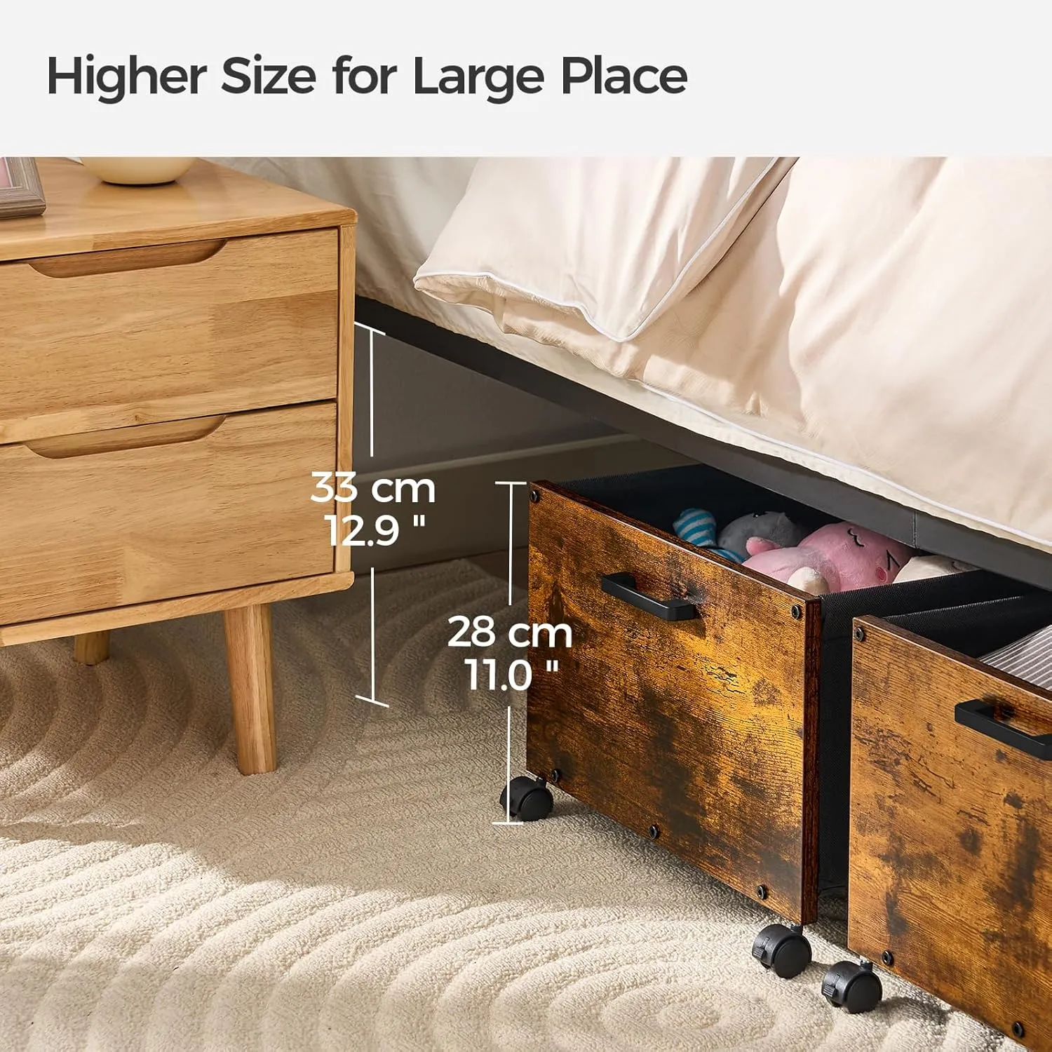 Under Bed Storage, XXL Size, Rolling Under bed Storage With Wheels, Wooden Under Bed Drawers with Metal Frame, Patented Design 2 Packs