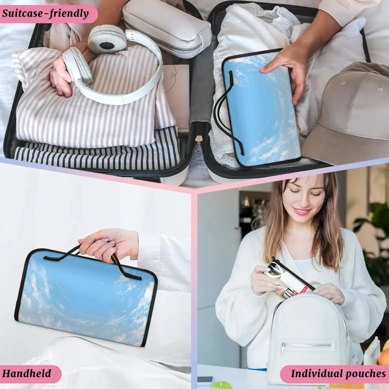 Undersea Scene Toiletry Bag Water Proof Travel Makeup Case Large Capacity 4 in 1 Foldable Cosmetics Storage for Women Men Removable Zipper Clear PVC Pockets
