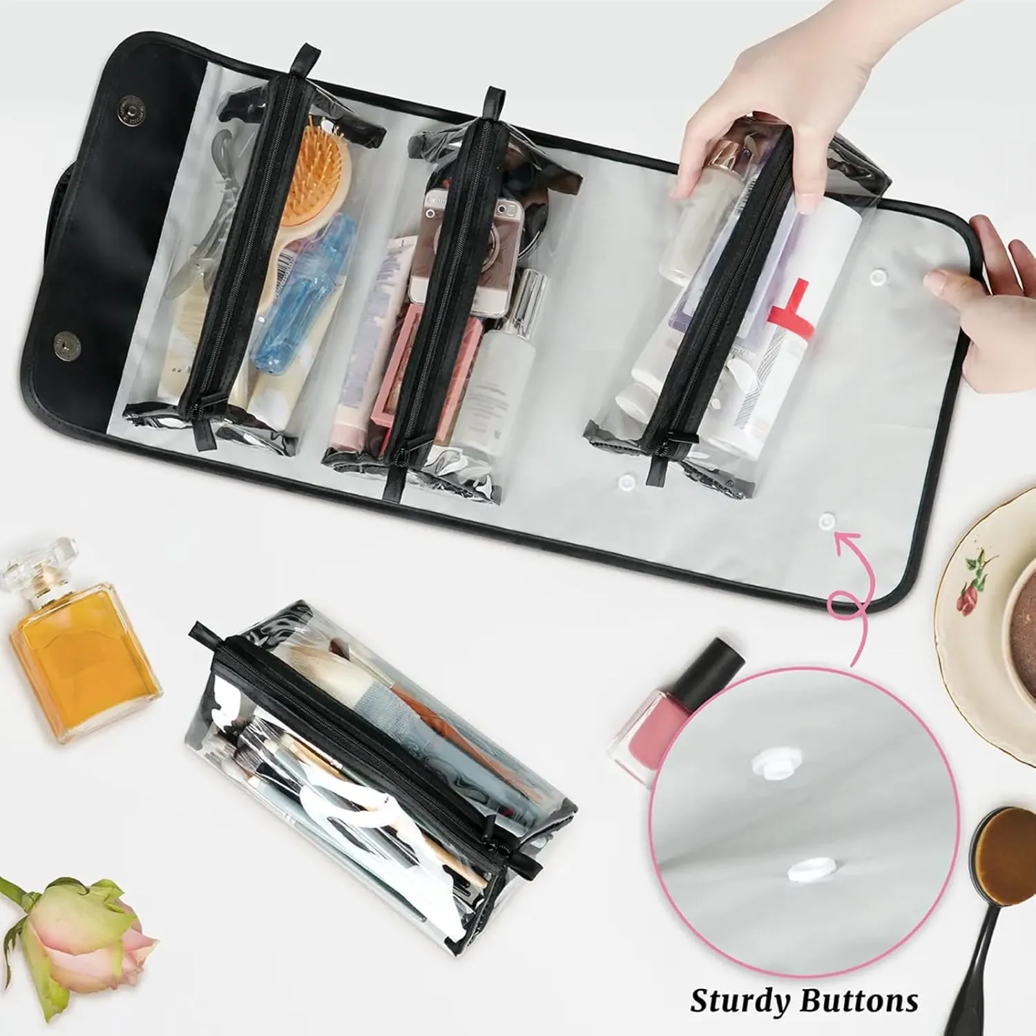 Undersea Scene Toiletry Bag Water Proof Travel Makeup Case Large Capacity 4 in 1 Foldable Cosmetics Storage for Women Men Removable Zipper Clear PVC Pockets