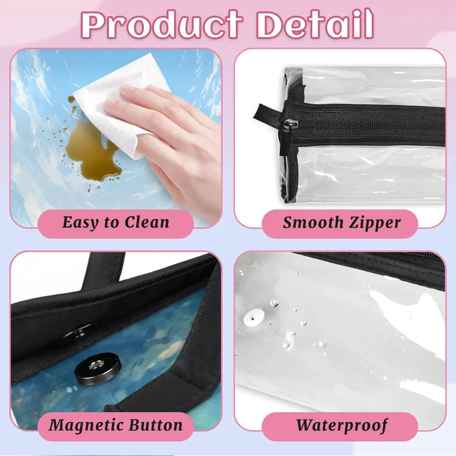 Undersea Scene Toiletry Bag Water Proof Travel Makeup Case Large Capacity 4 in 1 Foldable Cosmetics Storage for Women Men Removable Zipper Clear PVC Pockets