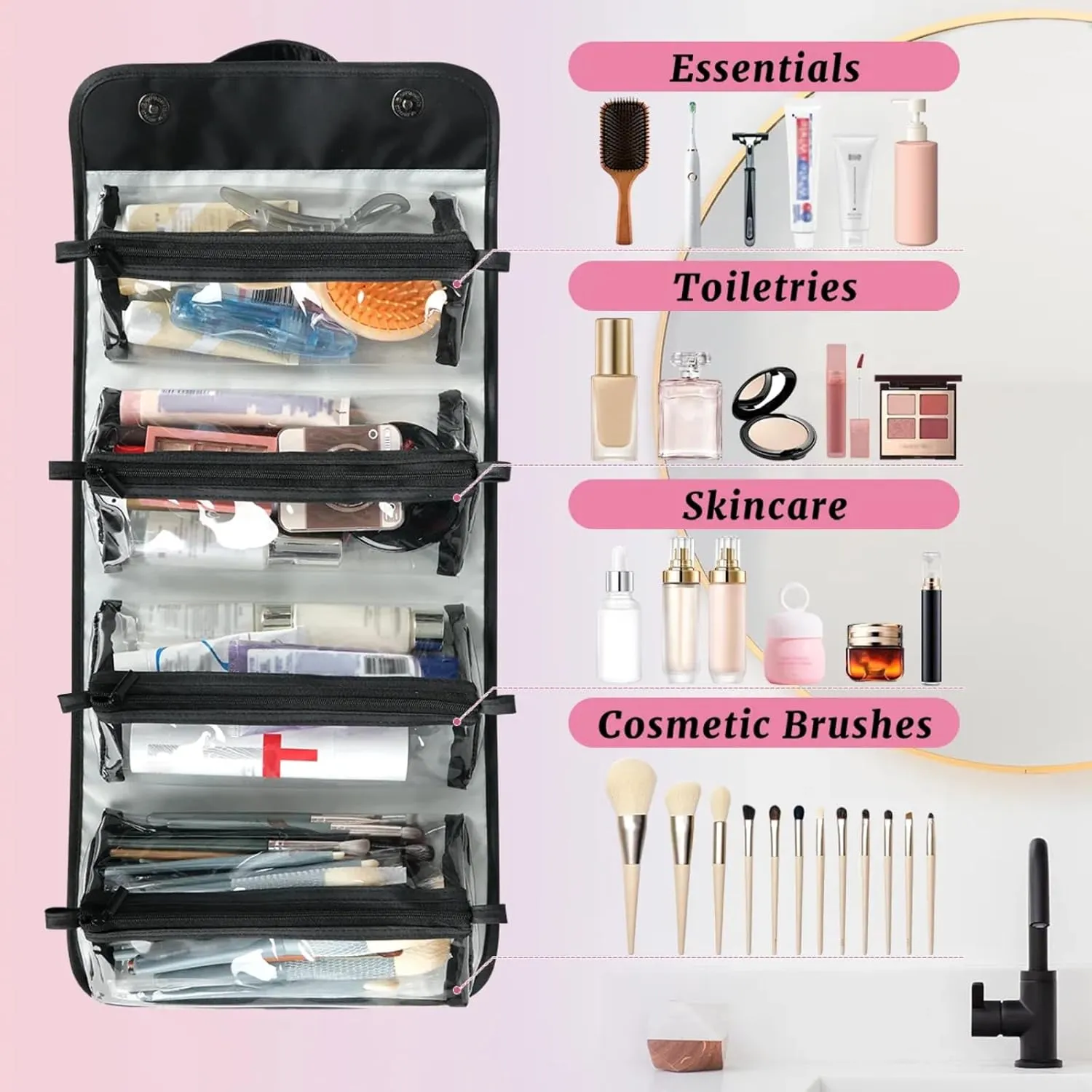 Undersea Scene Toiletry Bag Water Proof Travel Makeup Case Large Capacity 4 in 1 Foldable Cosmetics Storage for Women Men Removable Zipper Clear PVC Pockets