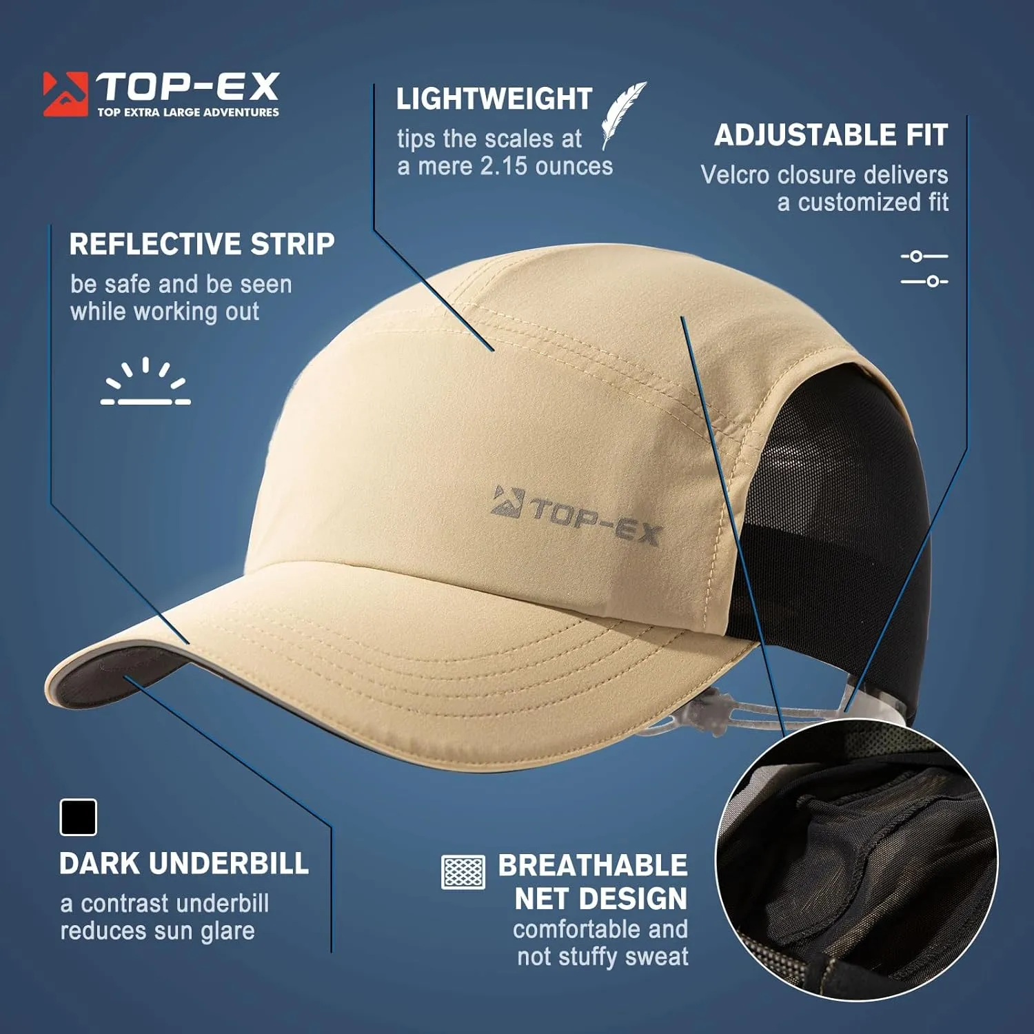 Unisex Oversized XL/XXL Quick-Dry Cooling Sports Cap Mesh Running Hiking Golf Tennis Outdoor Hat