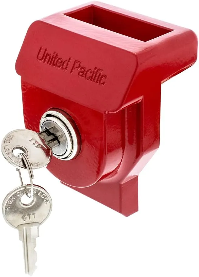United Pacific 90619 Heavy-Duty Aluminum Glad Hand Lock, Keyed Alike (KA), Durable Lock Cylinder, Trailer Lockout Device – 1 Unit w/2 Keys - Red