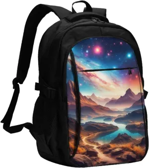 Universe with Stars and Galaxy Interstellar Printed Backpack,Travel Laptop Backpack for Men Women with USB Charger Port