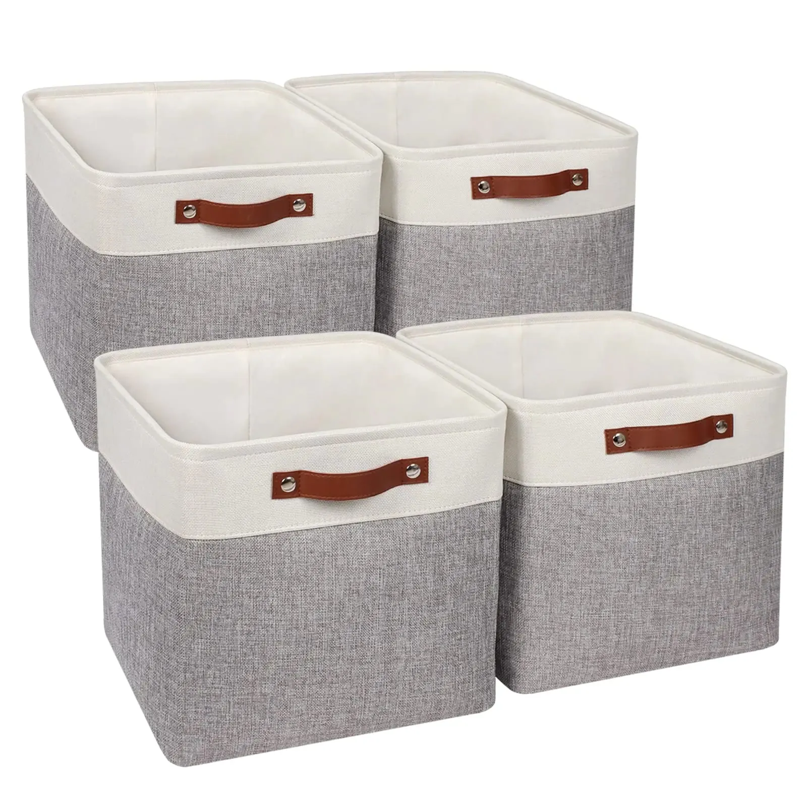 Univivi Storage Bins with Hard Bottom13 x 13 x13 Cube Storage Baskets with HandlesGray Foldable Fabric Storage Bins Organizer Baskets for Closet