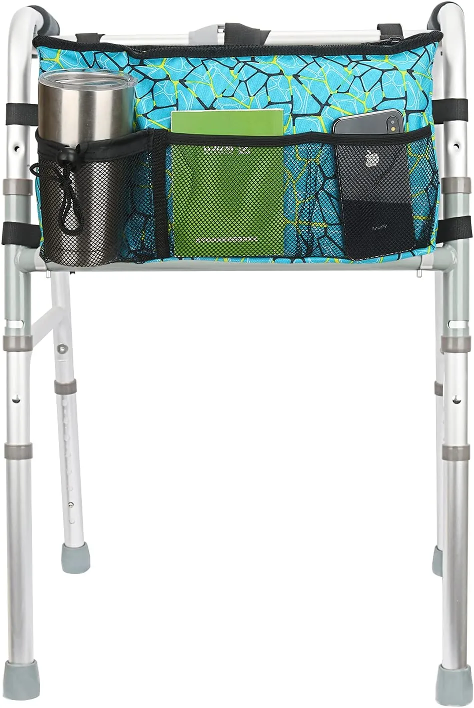 Update Walker Bag Hand Free Storage Bag Attachment Handicap Basket Pouch for Rollator, Wheelchair, Folding Walker (Plaid Blue)