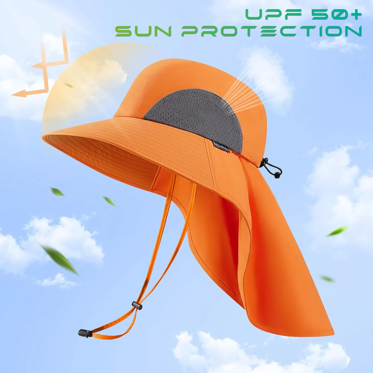 UPF 50  Foldable Sun Hats Wide Brim with Large Neck Flap for Men Women UV Protection Gardening Fishing Beach Hat