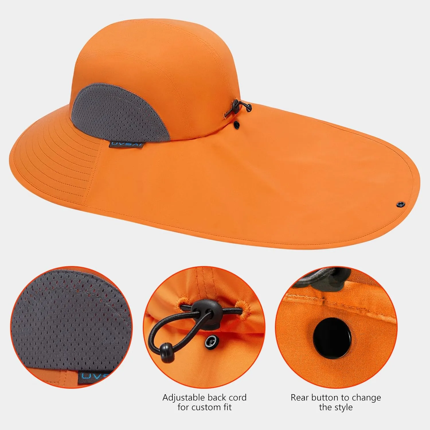 UPF 50  Foldable Sun Hats Wide Brim with Large Neck Flap for Men Women UV Protection Gardening Fishing Beach Hat