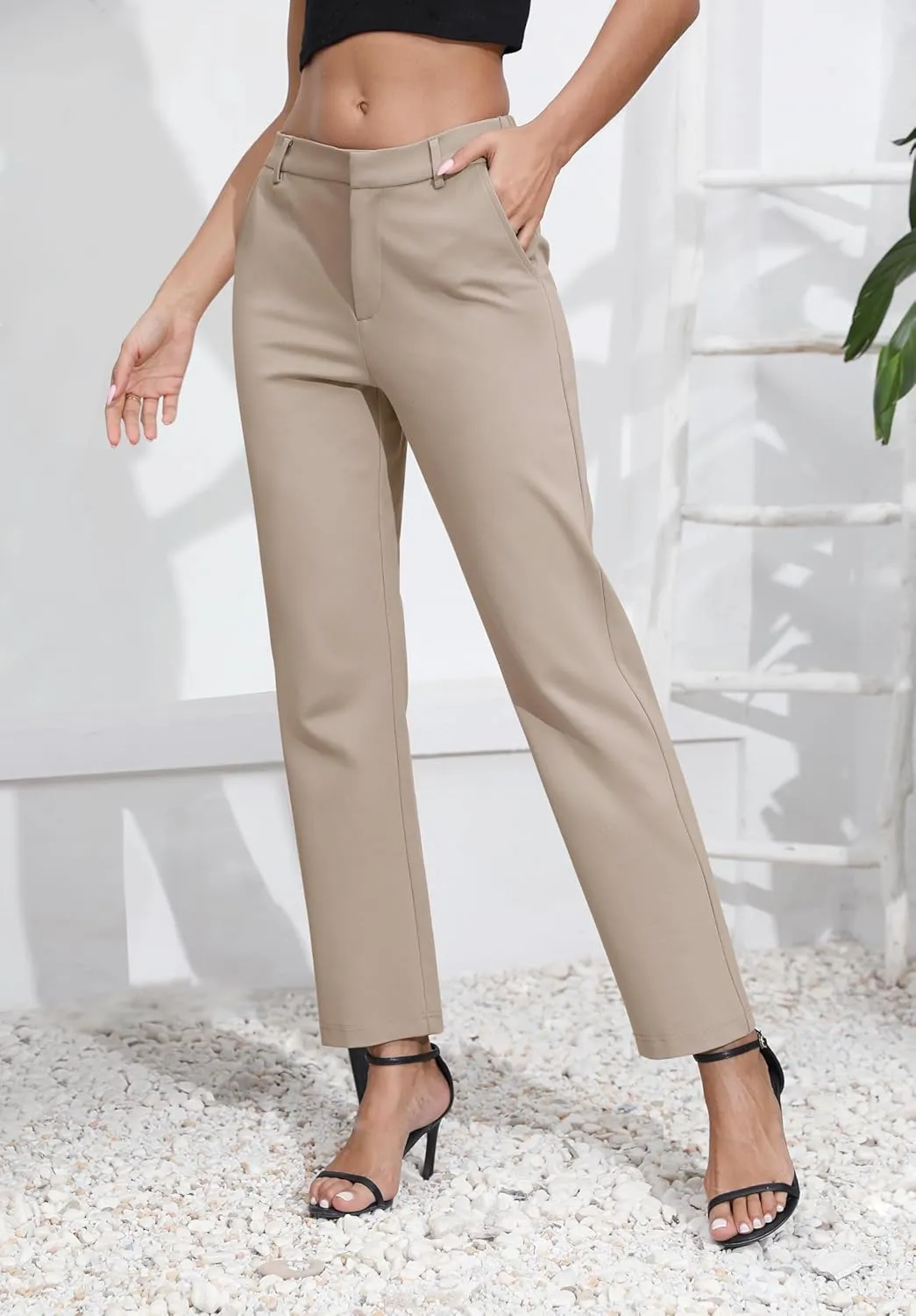 Urban CoCo Women's Elastic Waisted Dress Pants Business Work Casual Stretch Slacks with Pockets