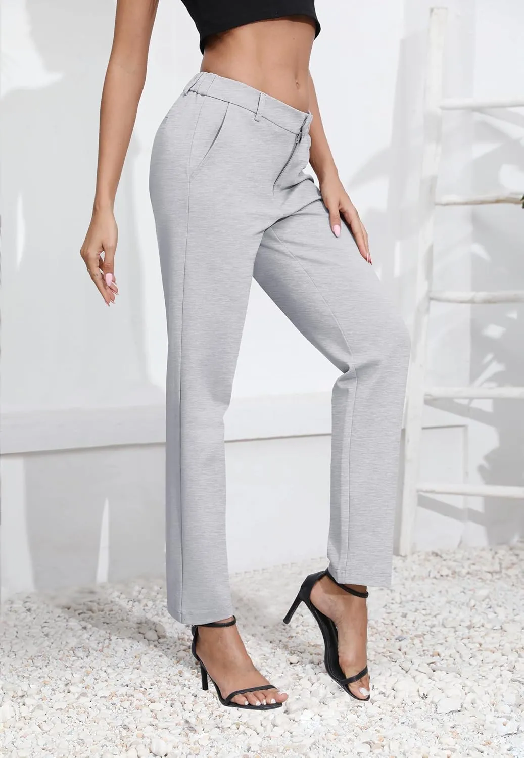 Urban CoCo Women's Elastic Waisted Dress Pants Business Work Casual Stretch Slacks with Pockets