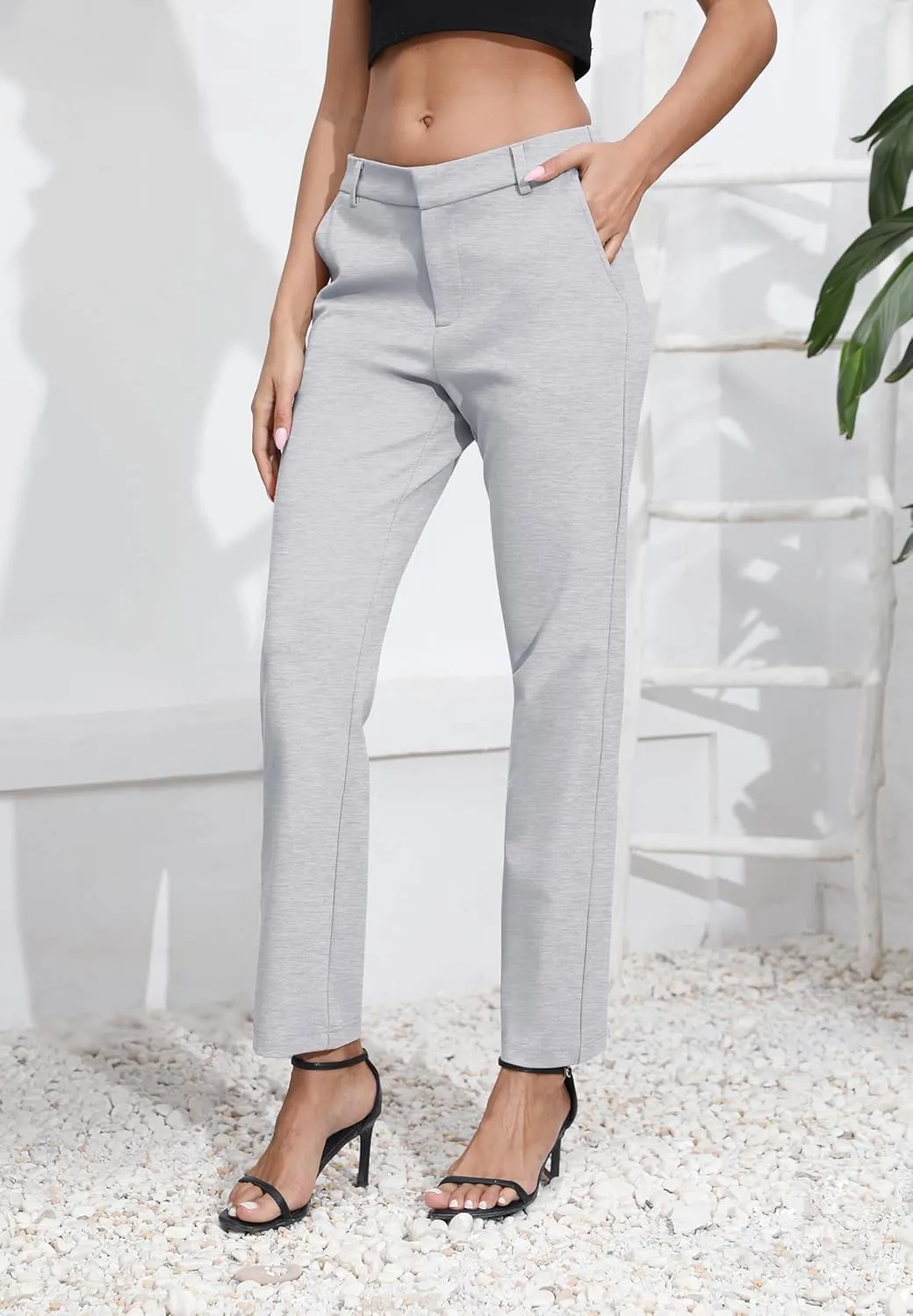 Urban CoCo Women's Elastic Waisted Dress Pants Business Work Casual Stretch Slacks with Pockets