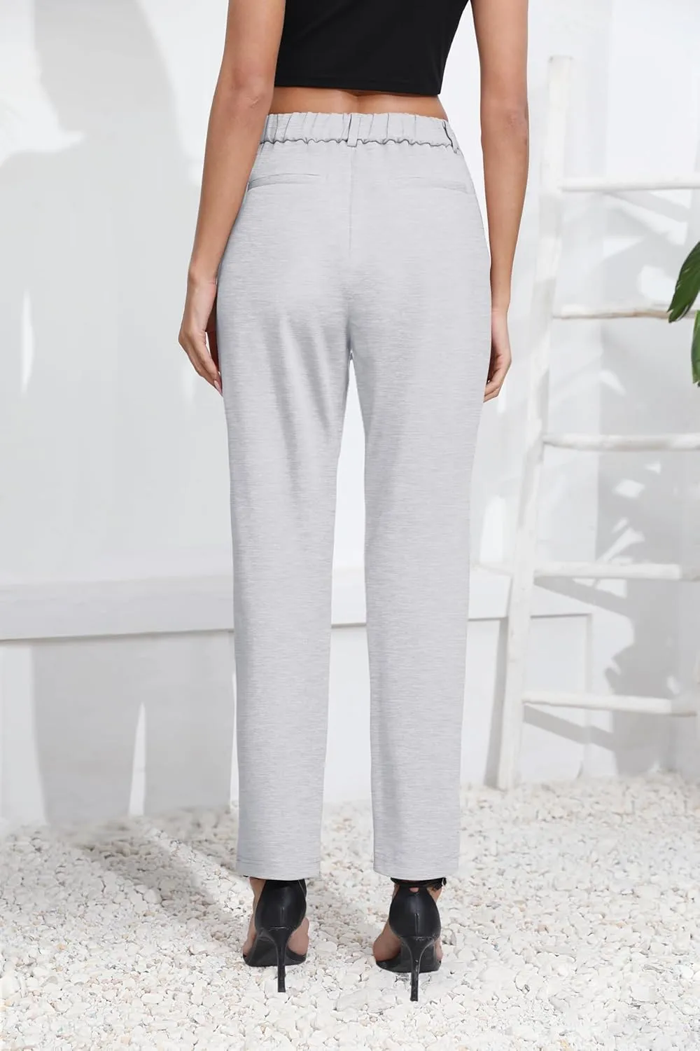 Urban CoCo Women's Elastic Waisted Dress Pants Business Work Casual Stretch Slacks with Pockets