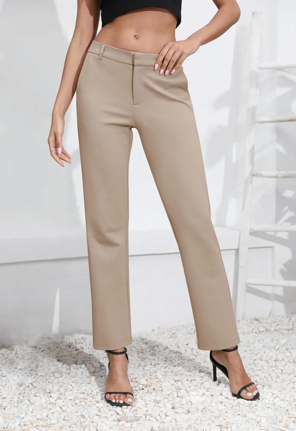 Urban CoCo Women's Elastic Waisted Dress Pants Business Work Casual Stretch Slacks with Pockets