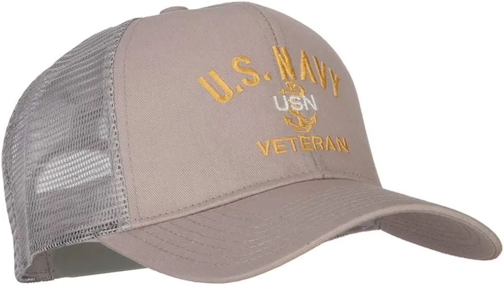 USN Veteran Embroidered Solid Cotton Mesh Pro Cap