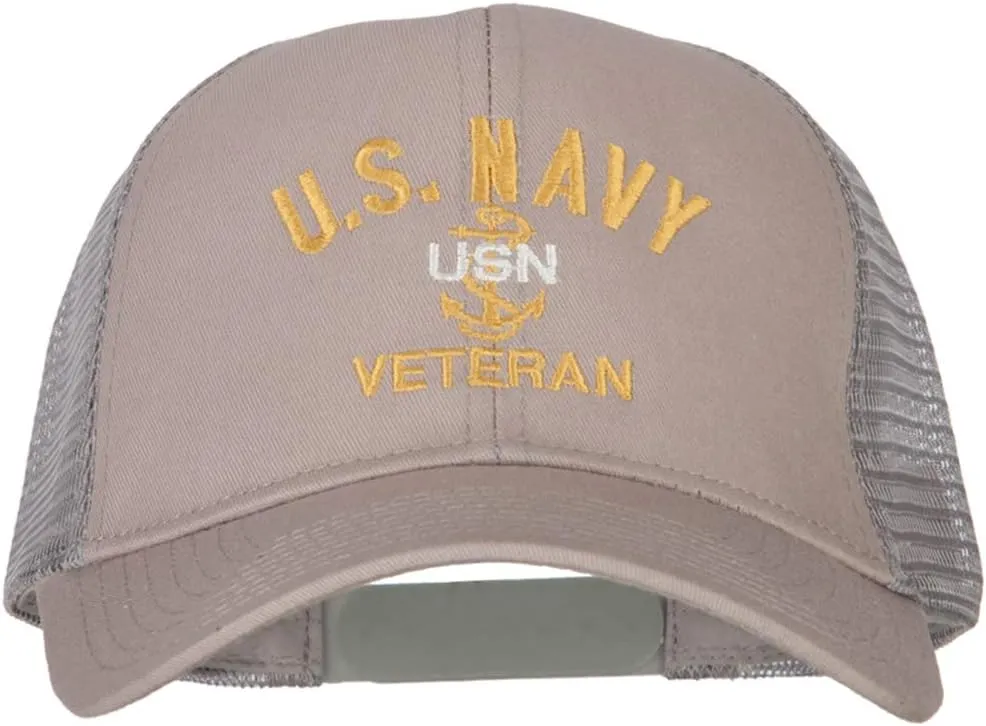 USN Veteran Embroidered Solid Cotton Mesh Pro Cap