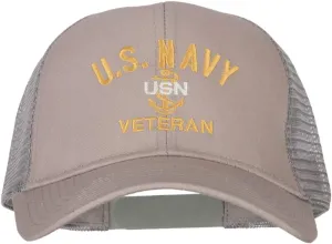 USN Veteran Embroidered Solid Cotton Mesh Pro Cap