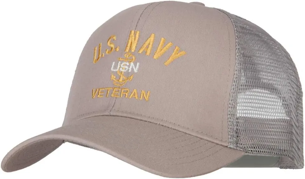 USN Veteran Embroidered Solid Cotton Mesh Pro Cap