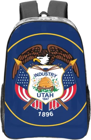 Utah Flag Transparent Backpack-16-Inch Pvc Clear Backpack With Side Pockets,Black