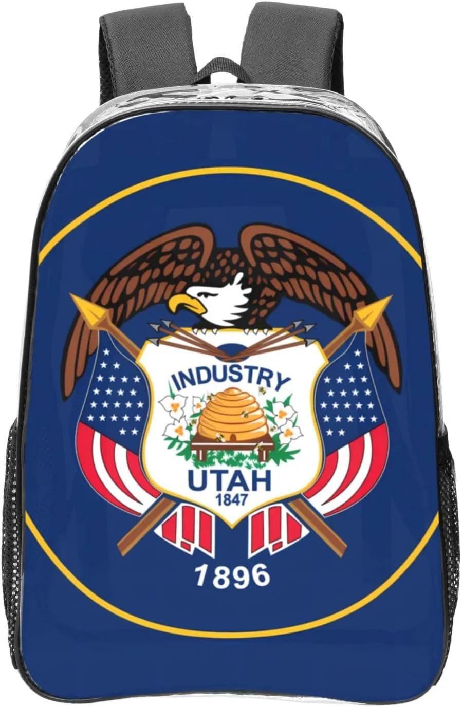 Utah Flag Transparent Backpack-16-Inch Pvc Clear Backpack With Side Pockets,Black