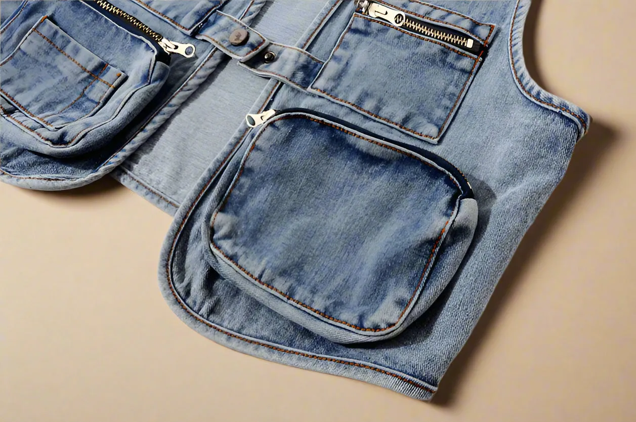 Utility Multi-Pocket Denim Vest