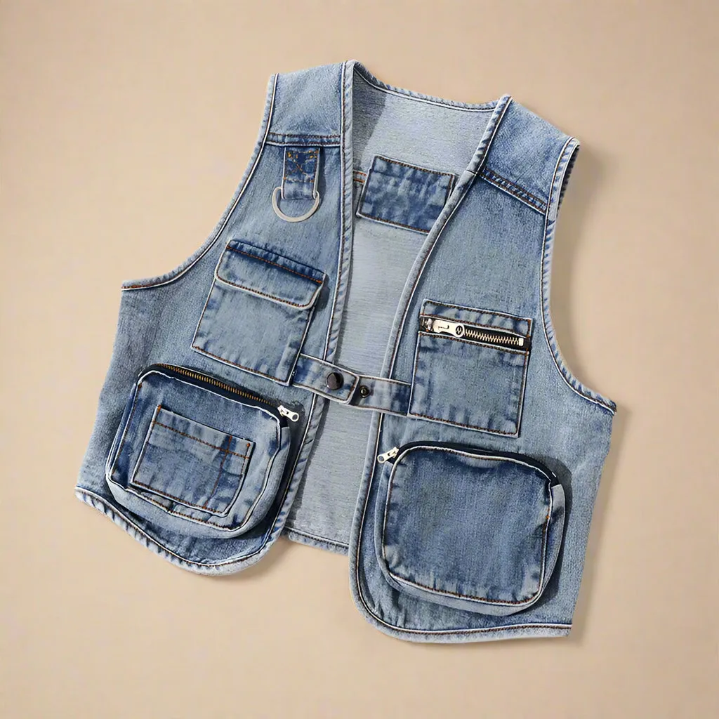 Utility Multi-Pocket Denim Vest
