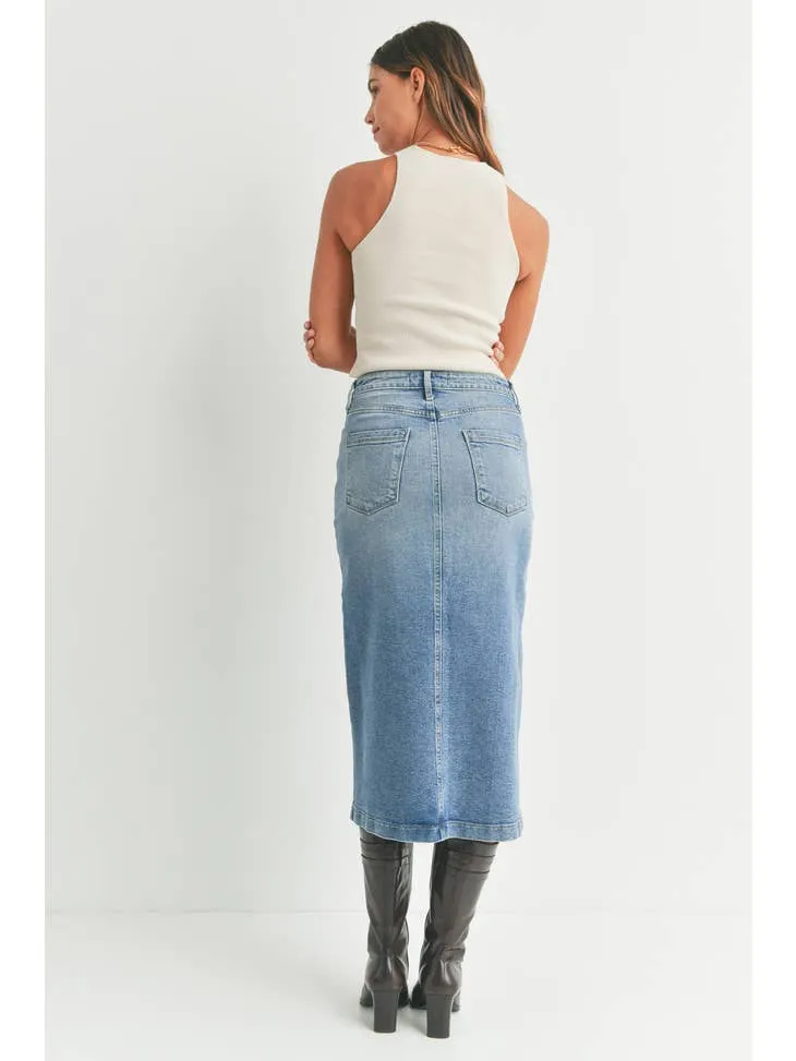 Utility Pocket Midi Skirt - Medium Wash