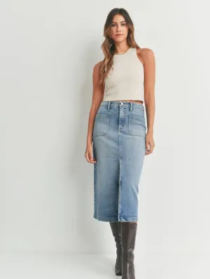 Utility Pocket Midi Skirt - Medium Wash