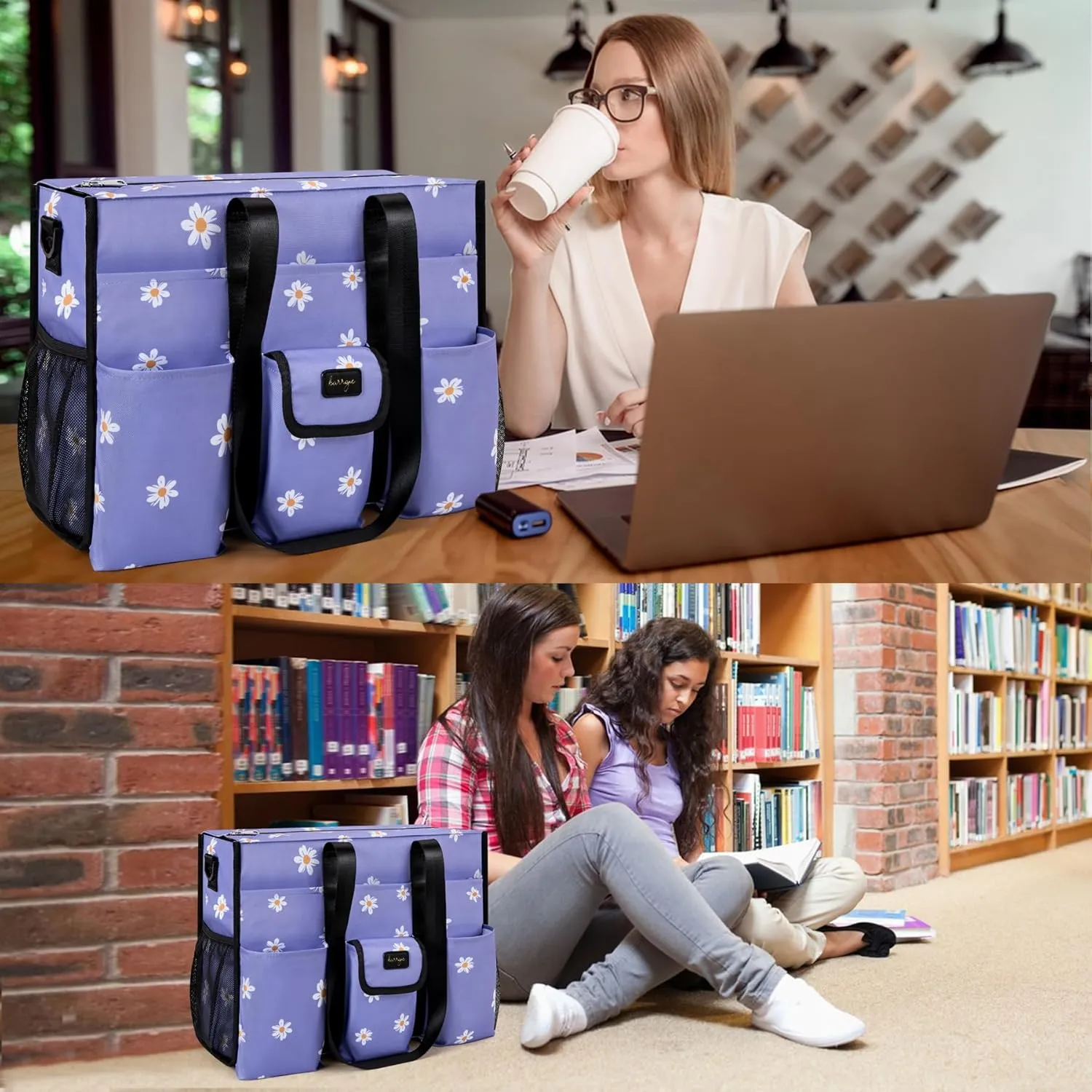 Utility Tote - Water Resistant with 19 Exterior/Interior Pockets - Large Women/Teacher/Work Bag