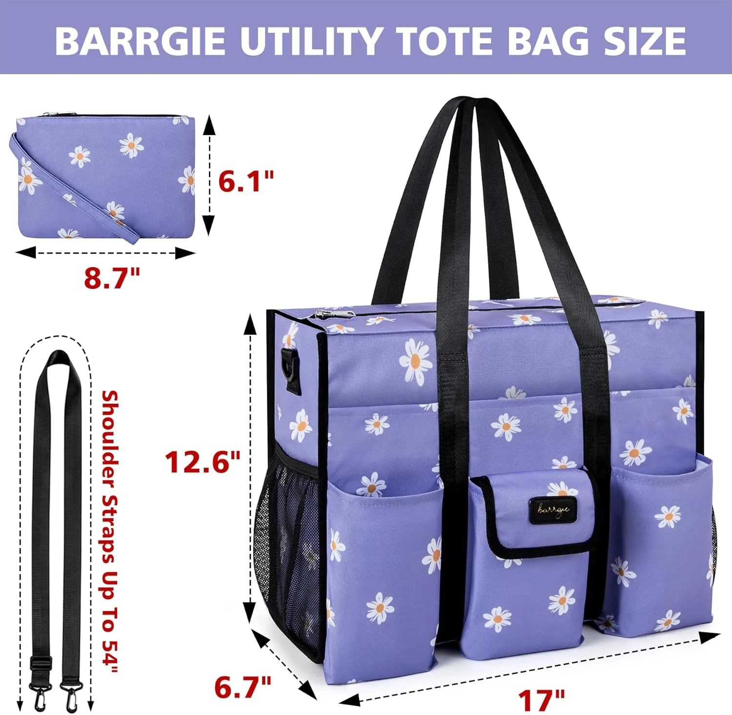 Utility Tote - Water Resistant with 19 Exterior/Interior Pockets - Large Women/Teacher/Work Bag