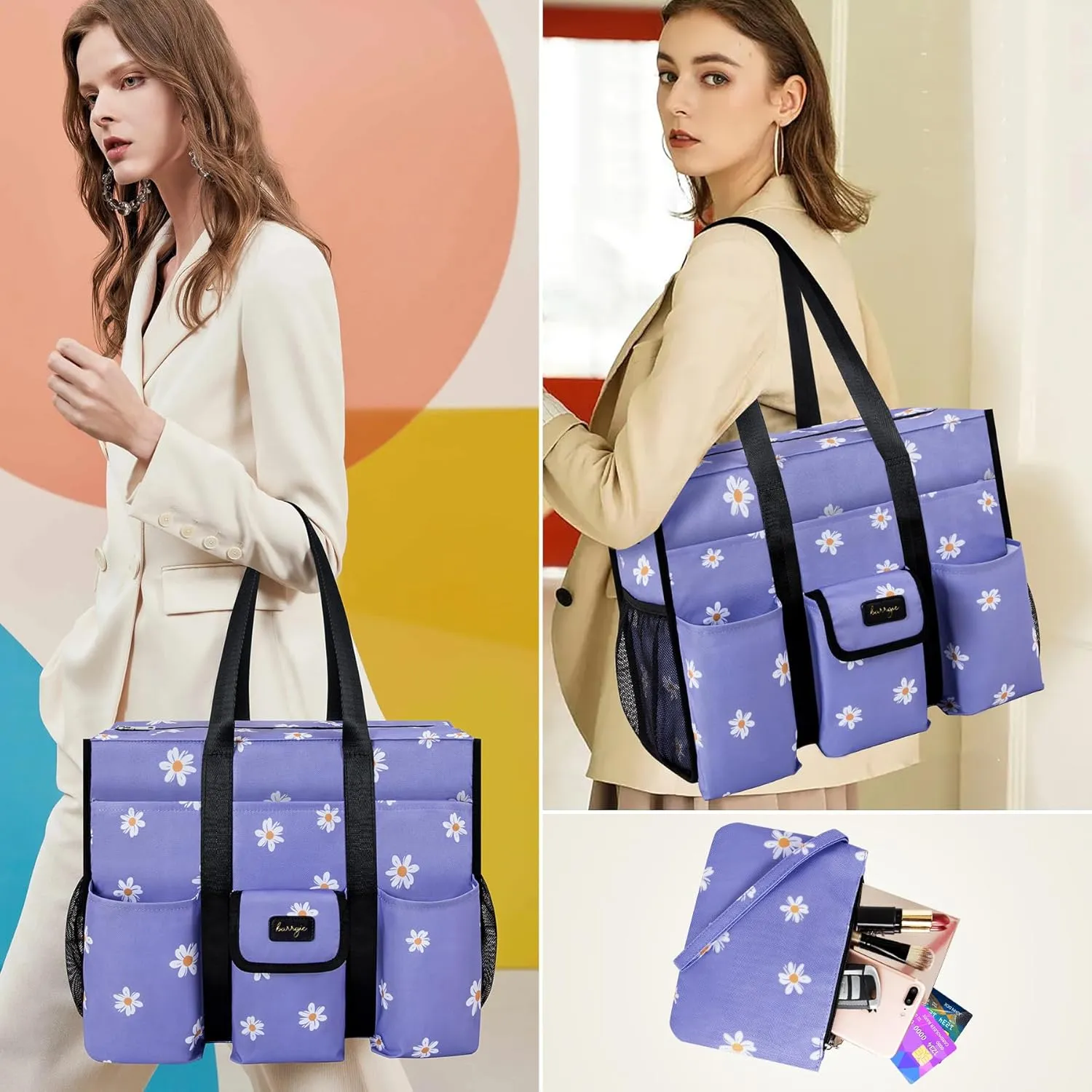 Utility Tote - Water Resistant with 19 Exterior/Interior Pockets - Large Women/Teacher/Work Bag