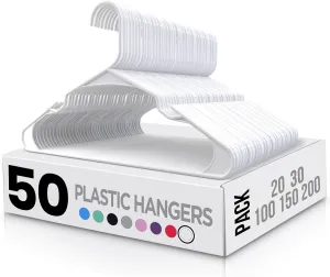 Utopia Home Plastic Hangers 50 Pack - Perfect Space Saving Clothes Hanger - Durable and Strong - Perfect Closet Organizers with Shoulder Grooves (White)